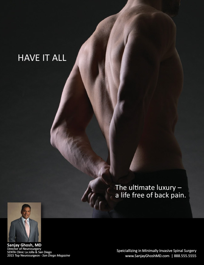 dr sanjay ghosh neurosurgeon bentley ad with image of back